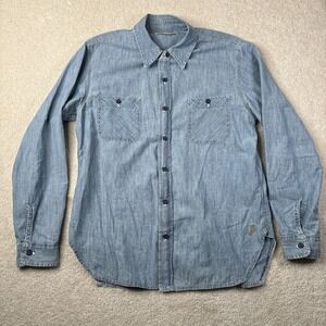 Birdwell Shirt Men's Small Blue Chambray Denim Long Sleeve Made USA Distressed